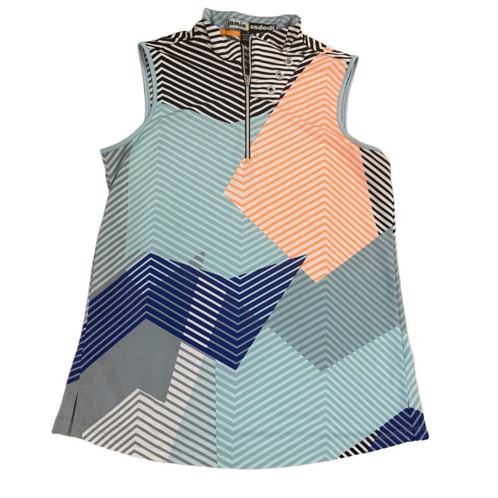 Jamie Sadock Top Womens Small‎ Multicolor Sleeveless Graphic Zipper Stripe